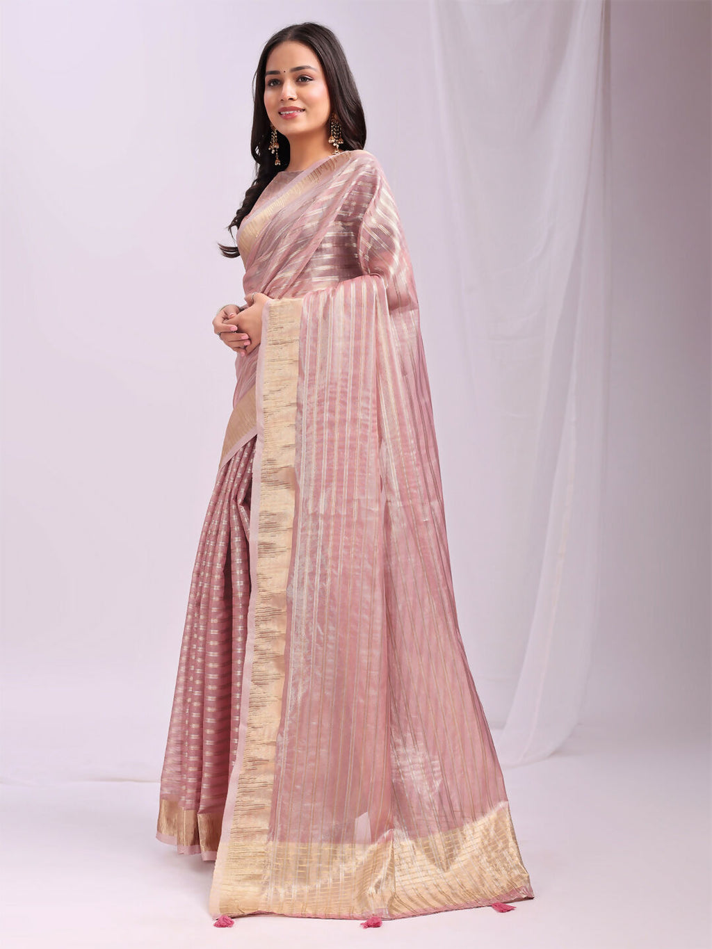 Shree Shyam Fashion Organza Pink Saree | Grocsy