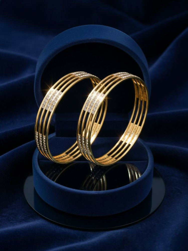NVR Women Set of 2 Gold Plated CZ Stone Kada Bangle | Grocsy