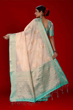 Peach Soft Organza Woven Design Saree With Unstitched Blouse Piece - Zaara | Grocsy