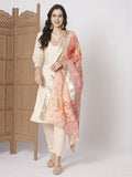 Peach PV Chanderi Embroidery Work,Printed Kurta Set - Riya | Grocsy
