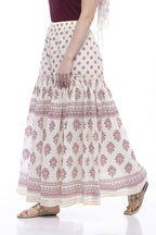 Mominos Fashion Cotton Block Print With Lace Work Off White Magenta Color Prints Palazzo | Grocsy