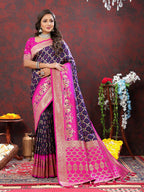 Lorenvalley Fashion Purple & Magenta Patola Silk Woven Design Meenakari Weaving Saree | Grocsy