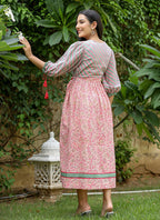 Kaajh Women's Pink Hand Block Printed Dress | Grocsy