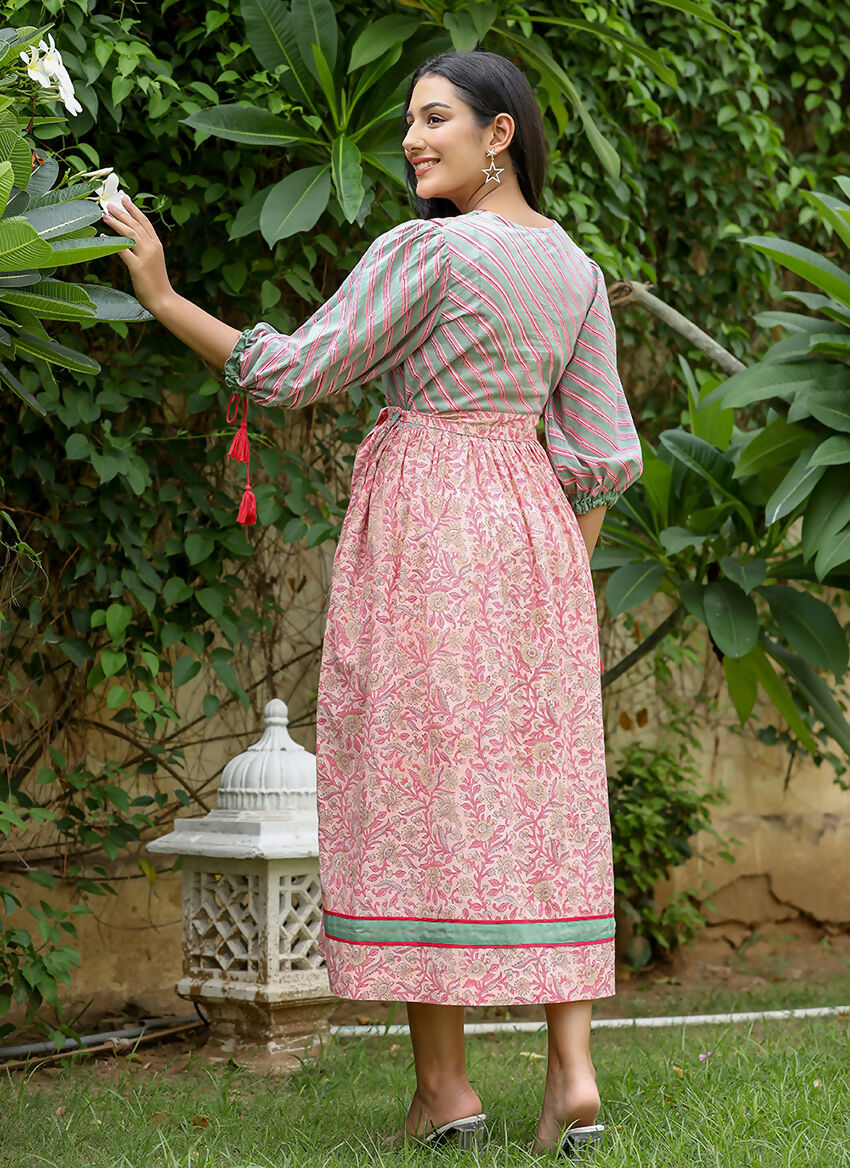 Kaajh Women's Pink Hand Block Printed Dress | Grocsy