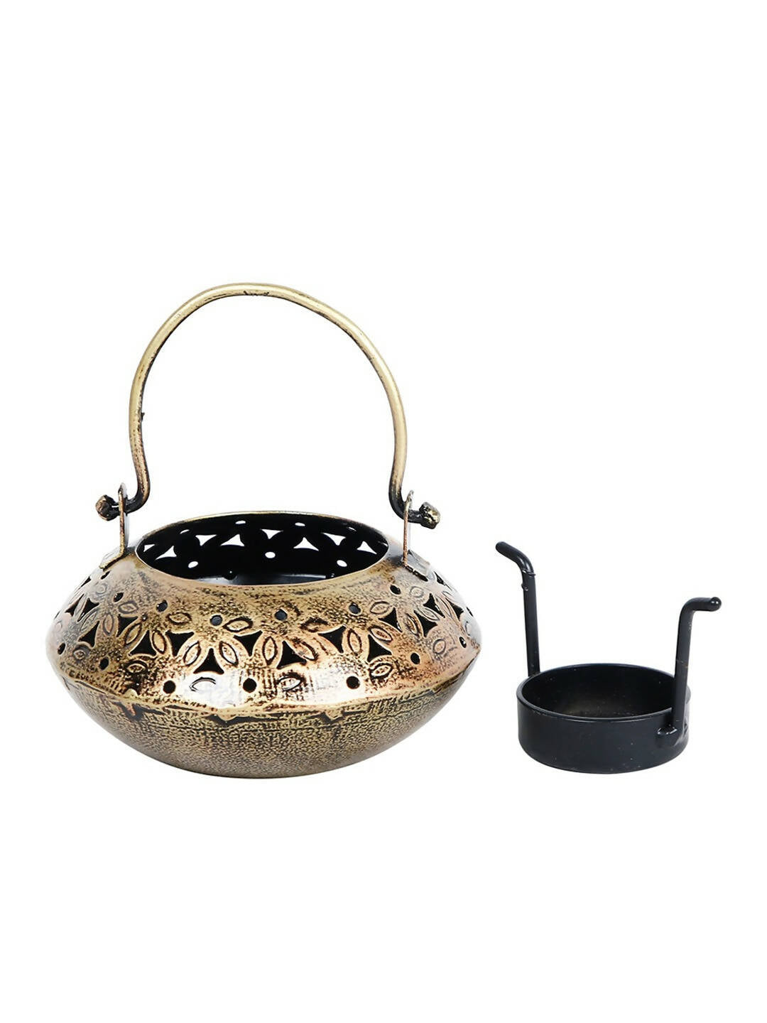CraftVatika Gold-Toned Metal Degchi Hanging Tealight Candle Holder | Grocsy