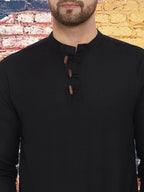 Even Apparels Men's Pure Cotton Black Kurta | Grocsy