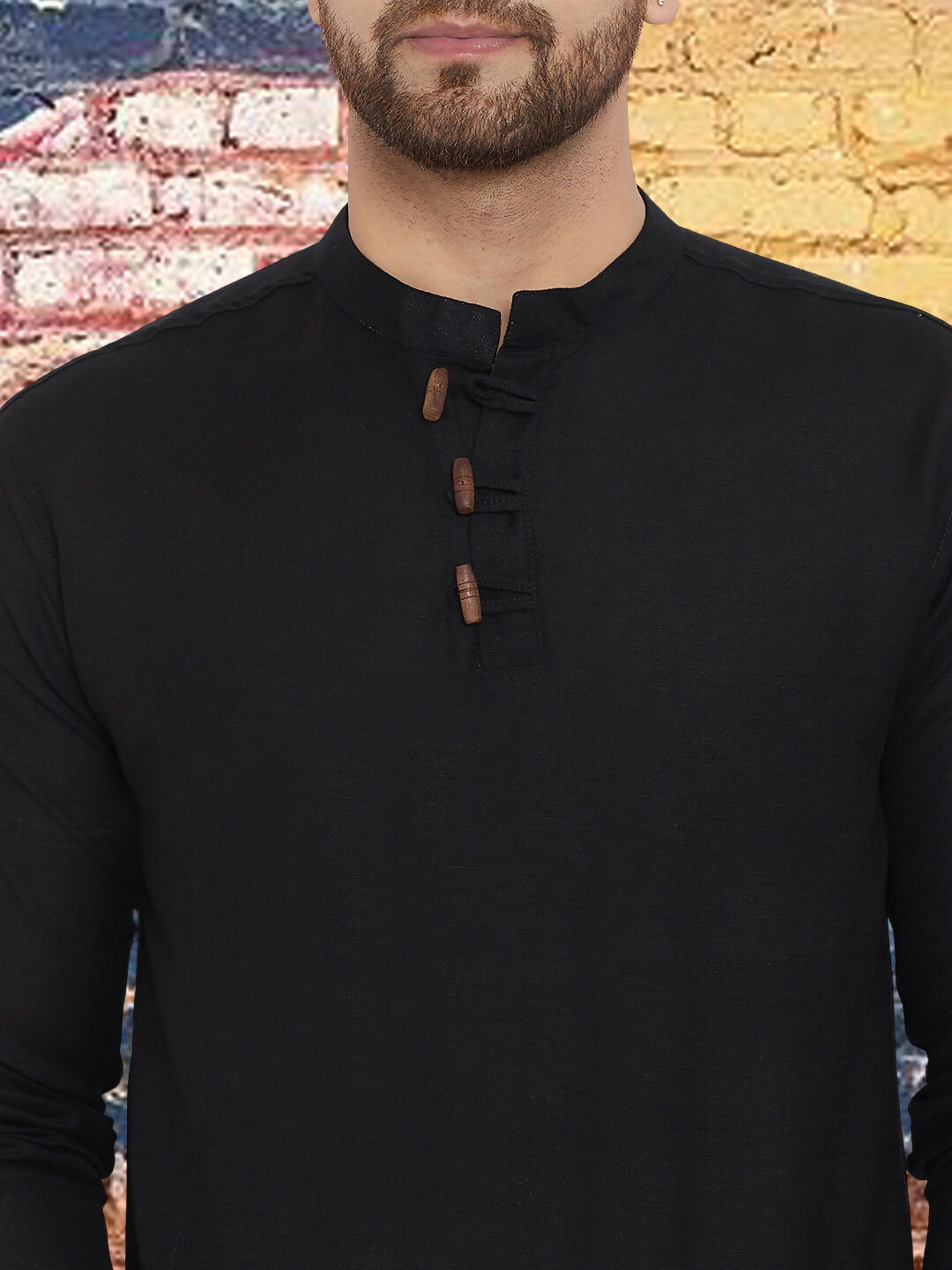 Even Apparels Men's Pure Cotton Black Kurta | Grocsy
