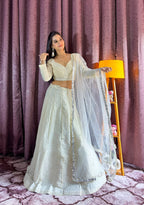 Lehenga Mart Designer Bollywood Style Wedding Wear Lehenga Choli - White | Grocsy