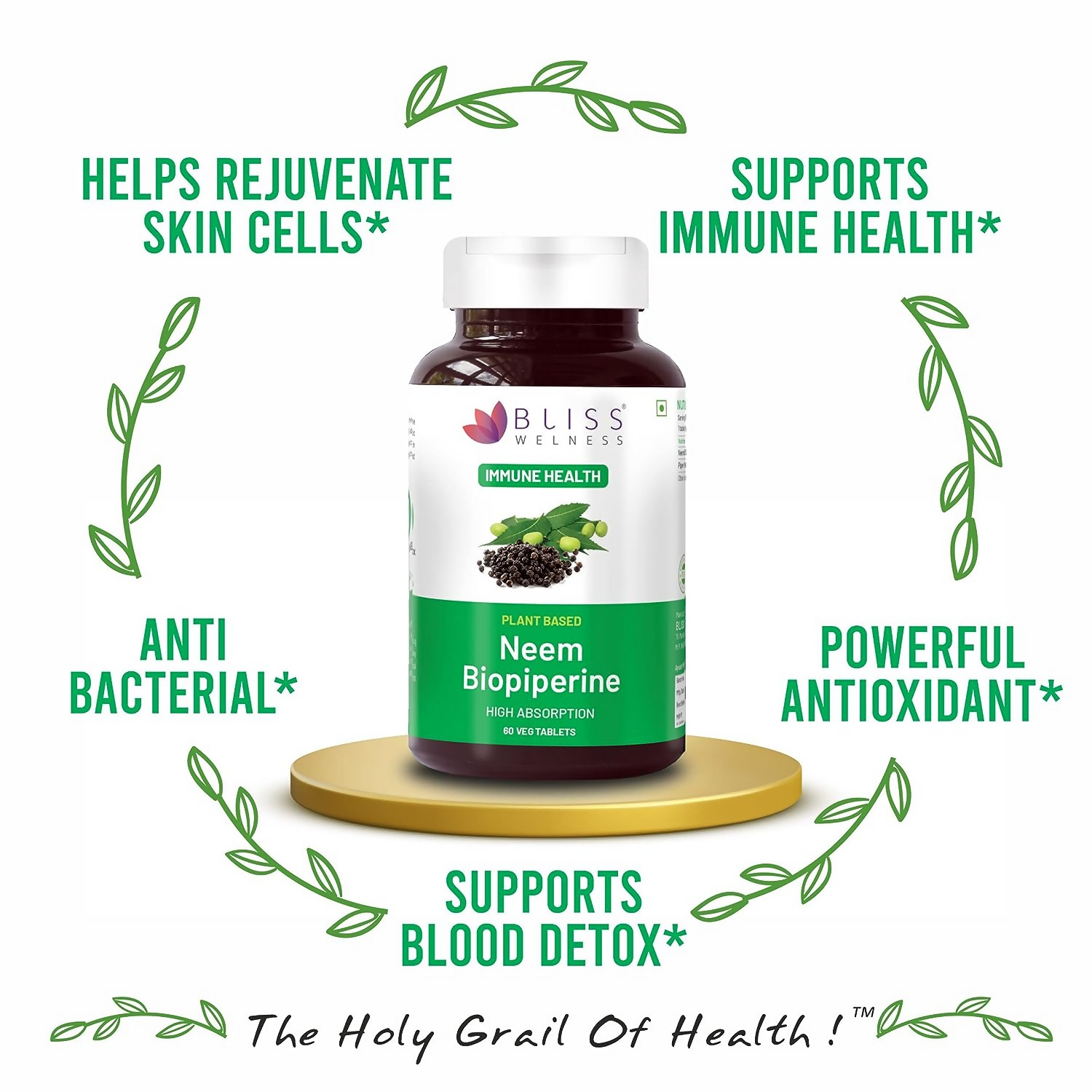 Bliss Welness Neem Biopiperine Tablets | Grocsy