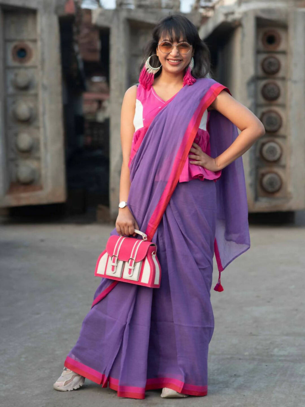 Suta Lavender Solid Mul Cotton Saree | Grocsy
