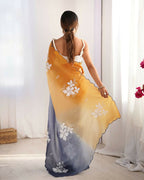 Orange and Grey Crunchy Crush Pedding Color Embroidery Work Party Wear Saree - Zuleika | Grocsy