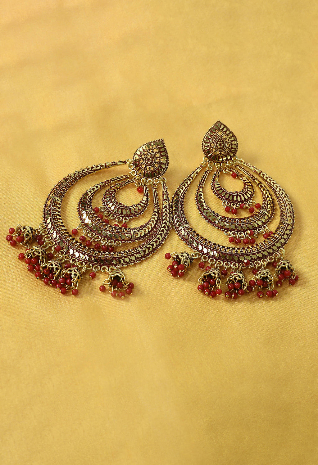 Mominos Fashion Johar Kamal Triple Circle White With Red Big Size Earrings | Grocsy