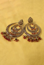 Mominos Fashion Johar Kamal Triple Circle White With Red Big Size Earrings | Grocsy