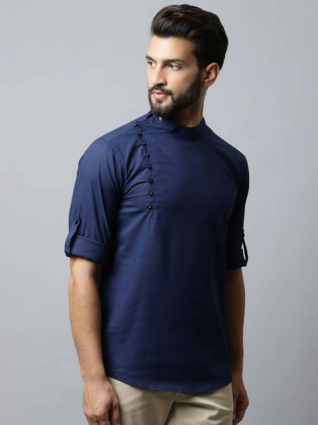 Even Apparels Navy blue Color Viscose Pure Cotton Men's Kurta With Side Placket (SLD1190) | Grocsy