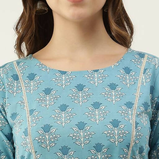 FIORRA Women's Sky Blue Cotton Kurta | Grocsy