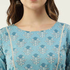 FIORRA Women's Sky Blue Cotton Kurta | Grocsy