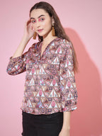 Myshka Women's Multi Printed V-Neck Top | Grocsy