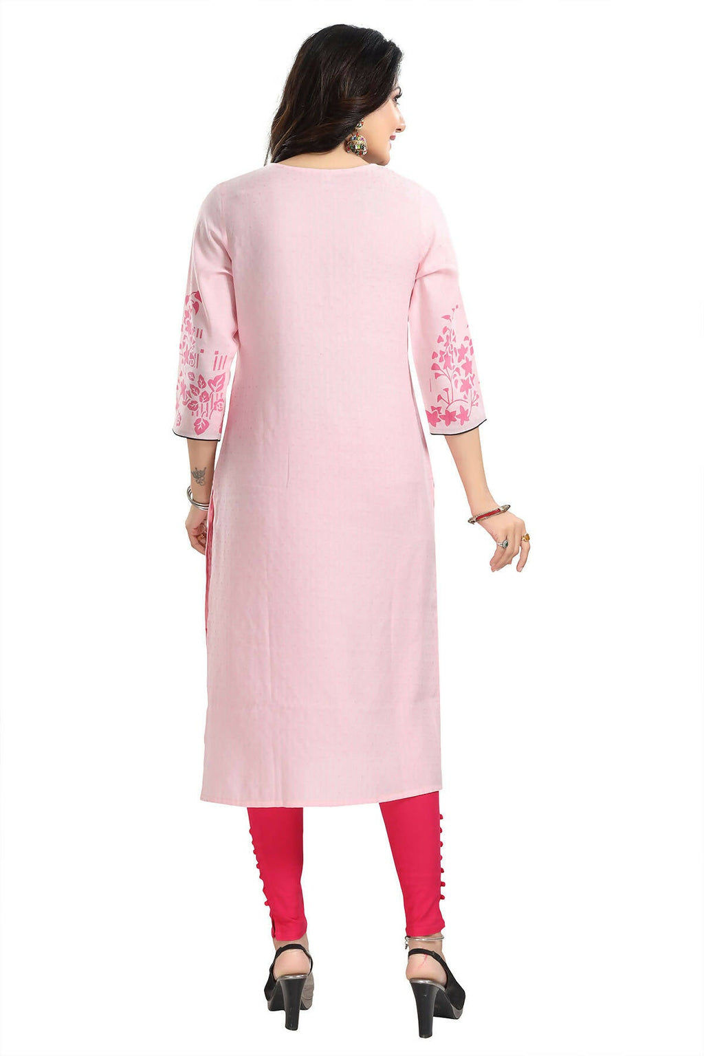 Snehal Creations Pretty Pink Rayon Textured Print Long Kurta For Women | Grocsy