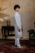 Falling Raw Silk White Mandala Kurta Set By Hilo Design | Grocsy