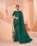 Green Lycraflock Work, Seuqins Embroidery, Handwork Shoulder Butta Saree - Norita Hit | Grocsy