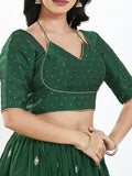 Joban Fashion Bottle Green Brocade Padded Blouse With Sweetheart Neck Elbow Sleeves | Grocsy