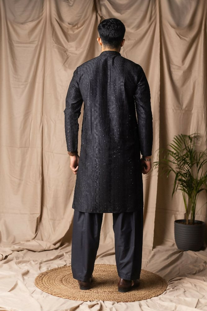 Black Rayon Thread Embroidery Work Kurta Set - Mahotsav | Grocsy