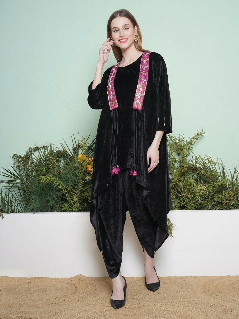Joban Fashion Black Dhoti Salwaar with Inner and Hand Embellished Jacket | Grocsy