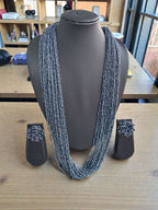 Inhanns Rangsaaz 20-Layer Luxe Long Beaded Necklace (With Optional Statement Earrings) - Navy Blue Long 20 Layer With Earring | Grocsy