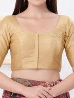 Joban Fashion Gold Dupion Silk Elbow Sleeveless Front Open Blouse | Grocsy