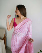Vamsee Vani Pink Georgette Saree | Grocsy