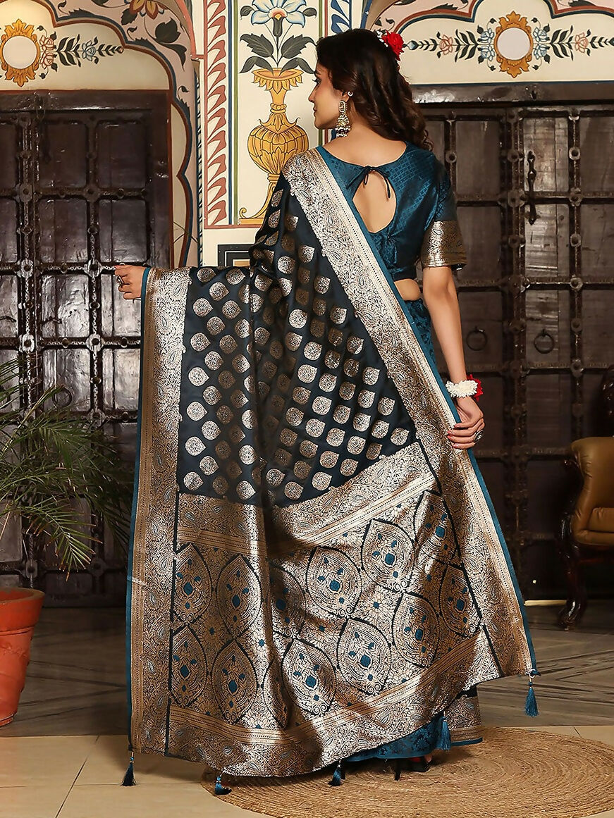 Shree Shyam Fashion Teal Silk Saree | Grocsy