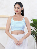 Joban Fashion Light-Blue Shift Sleeveless Back Open Blouse | Grocsy