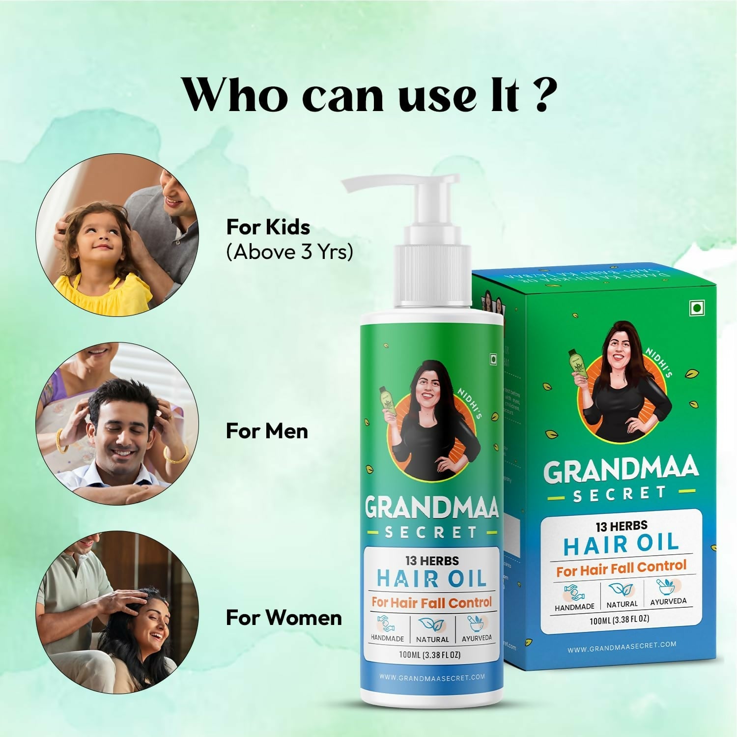 Nidhi's Grandmaa Secret 13 Herbs Hair Oil Handmade Natural Hair Oil With Coconut Oil, Curry Leaves & More Hair Fall Control Oil For Dry Damaged Hair | Grocsy