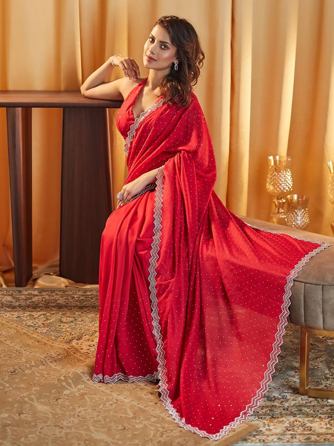 kasee Embellished Beads and Stones Silk Blend Saree | Grocsy