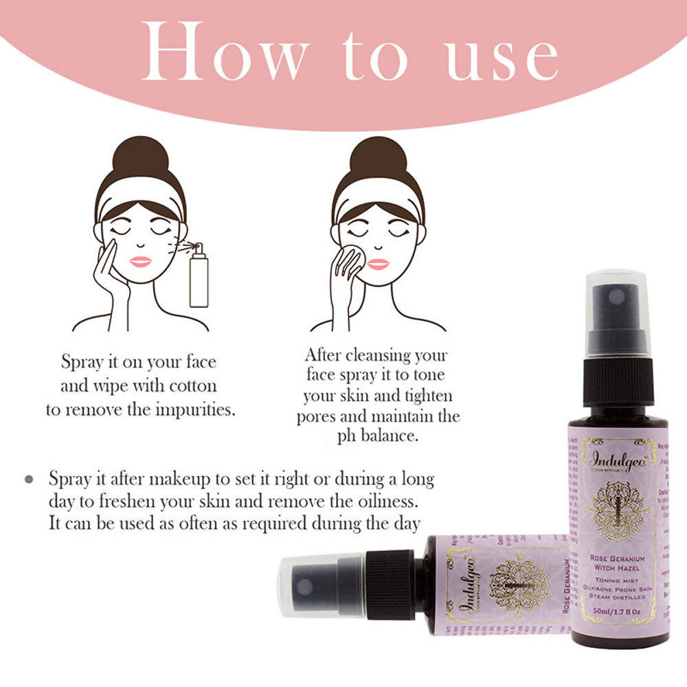 Indulgeo Essentials Rose Geranium Witch Hazel Toning Mist | Grocsy