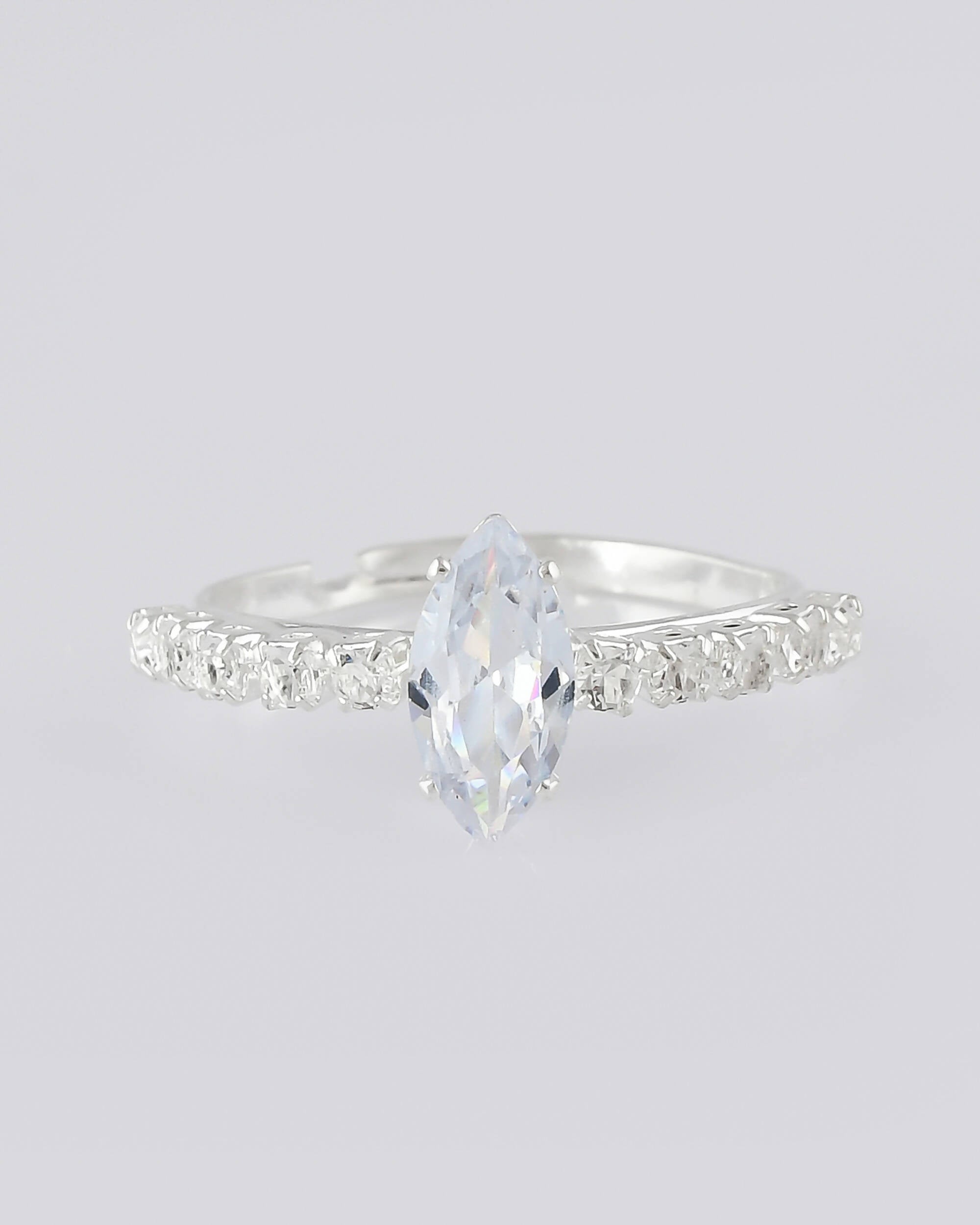 VOJ white CZ-detail Stainless Steel Cubic Zirconia Silver Plated Adjustable Finger Ring | Grocsy