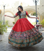Jyoti Fashion Women's Red Patola with Foil Print Dola Silk Anarkali Dress | Grocsy