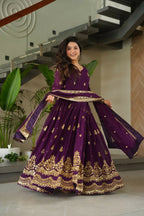 Joban Fashion Purple Georgette Sequence Embroidery Work Kurta Set | Grocsy