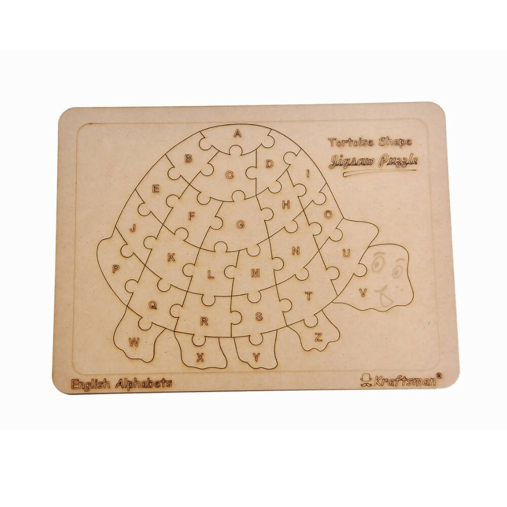 Kraftsman English Alphabets Wooden Jigsaw Puzzles Tortoise Shape Puzzle | Color Kit Included | Grocsy