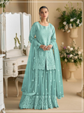 Anaita Sky Blue Heavy Net Readymade Suit with Embroidery & Sequence Work | Grocsy