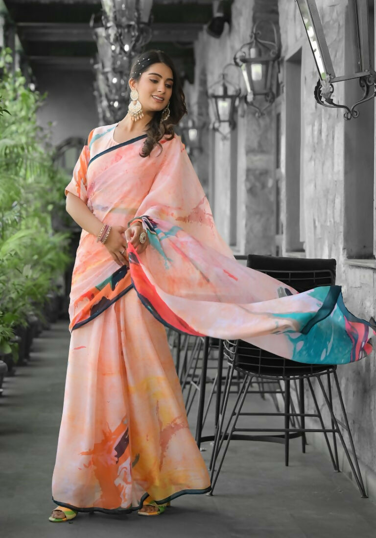 stylish Casual Orange Imported georgette Ready to Wear Fancy Saree - Ashwini | Grocsy