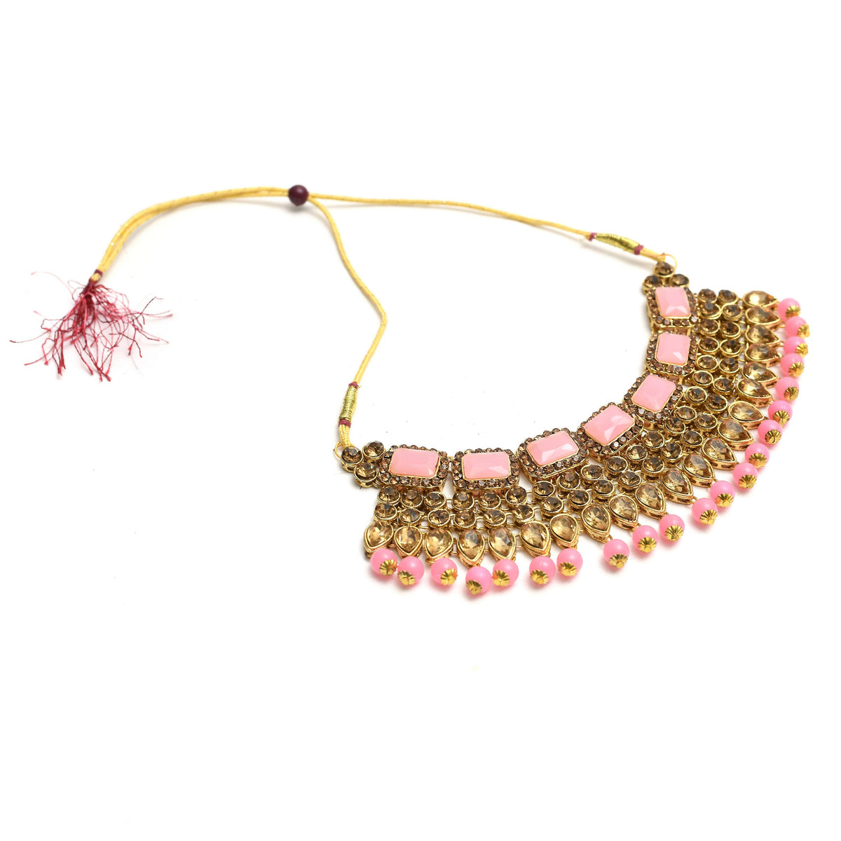 Mominos Fashion Johar Kamal Gold-Polished Brass Finish Kundan/Stone Choker For Women (Baby Pink) | Grocsy
