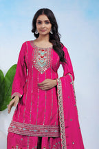 Prazu Fashion Pink Chinon Silk Sequin Embroidered Sharara Suit | Grocsy