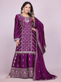 Teeya Creation Wine Color Chinnon Silk Embroidery Work Fully Stitched Salwar Suit | Grocsy