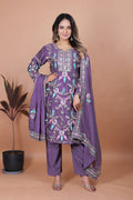 Lehenga Mart Chinon Top Pant Dupatta for Girls or Women - Blue | Grocsy