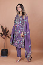 Lehenga Mart Chinon Top Pant Dupatta for Girls or Women - Blue | Grocsy