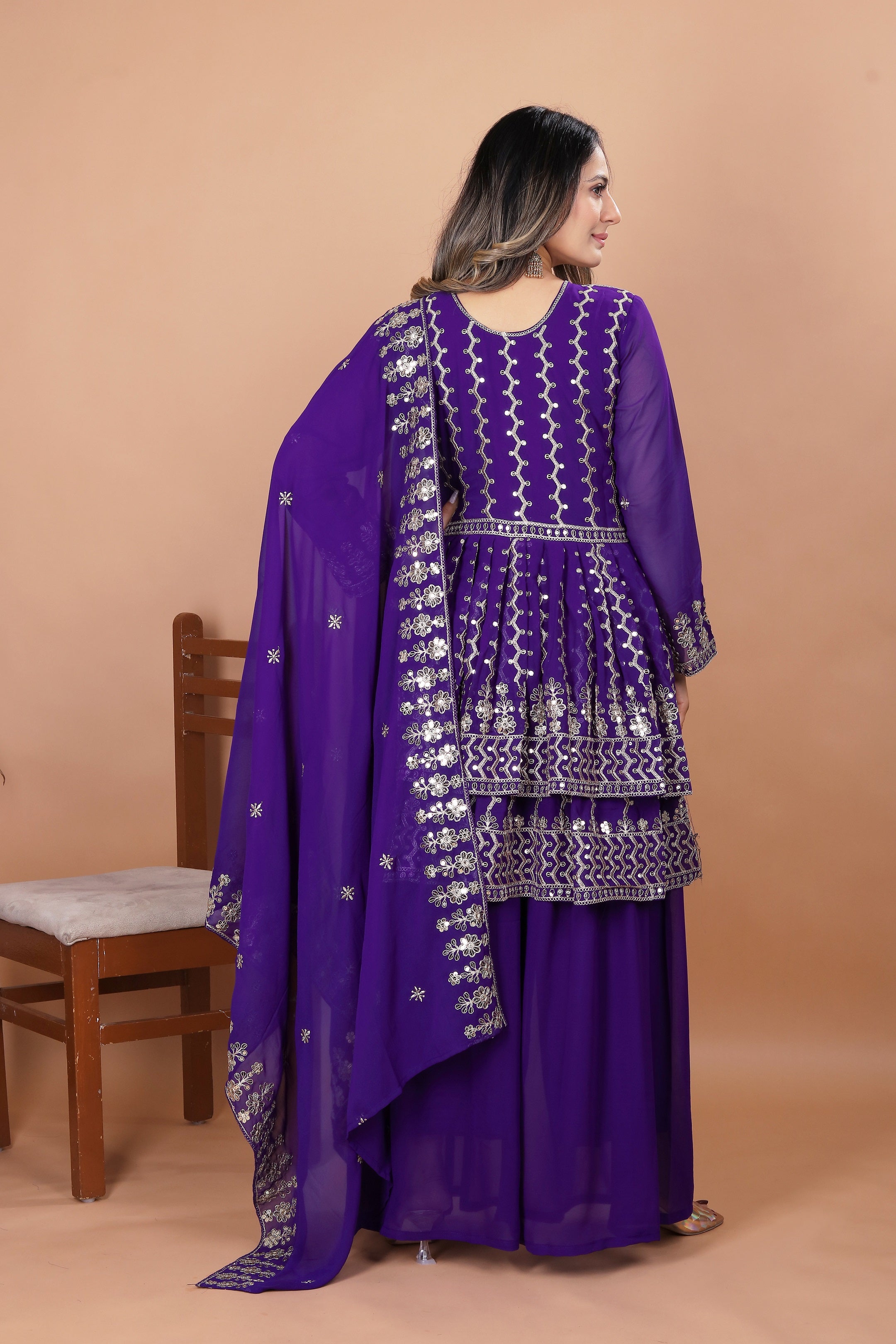 Lehenga Mart Designer Georgette Sharara Suit Dupatta for Women - Blue | Grocsy