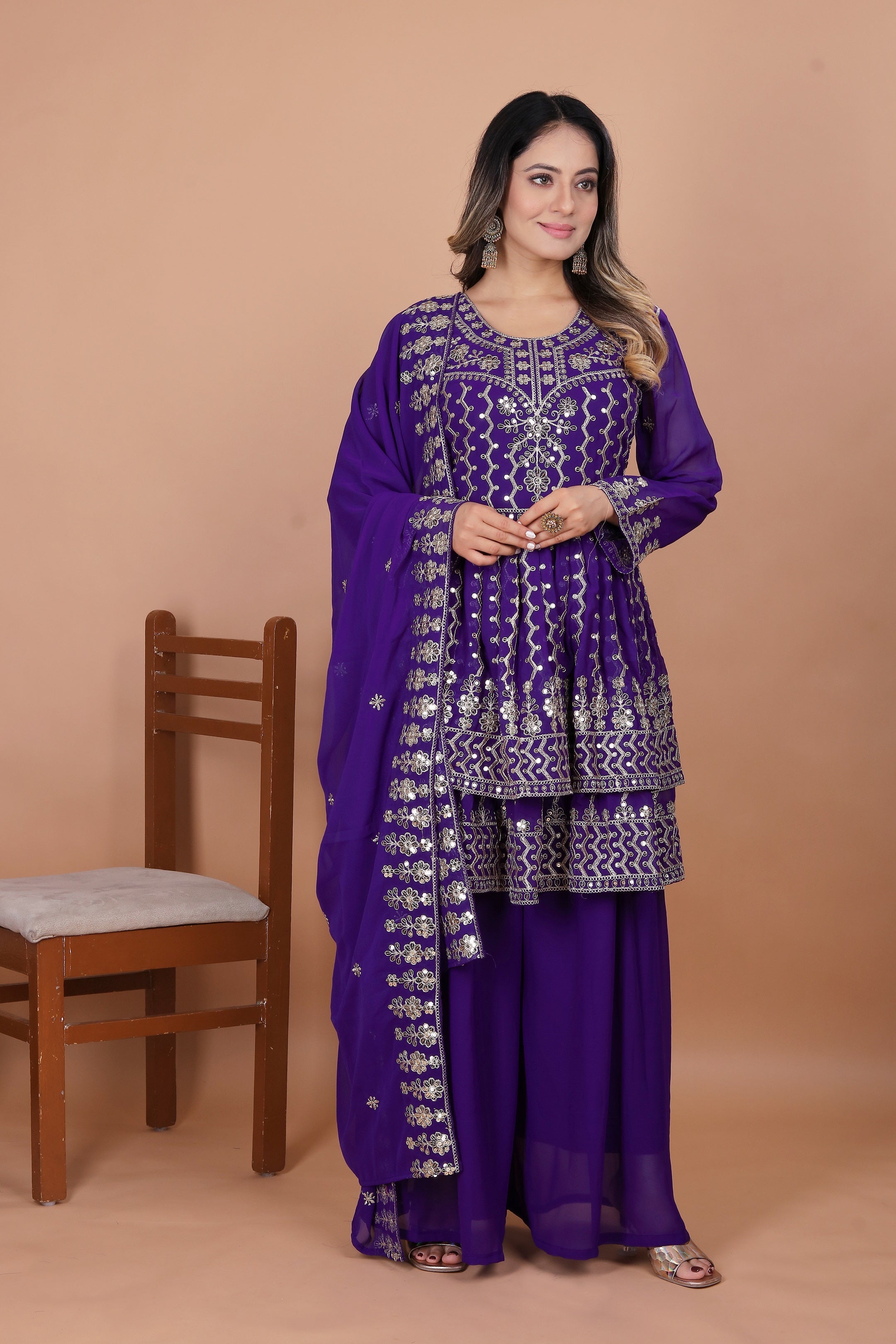 Lehenga Mart Designer Georgette Sharara Suit Dupatta for Women - Blue | Grocsy