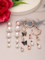 NVR Women's Set of 6 White Pearl Gold-Polished Contemporary Drop Earrings | Grocsy