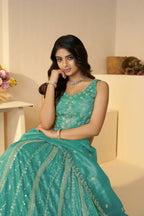 Kesar Fab Sky-Blue Silk Hand_Woven Lehenga | Grocsy